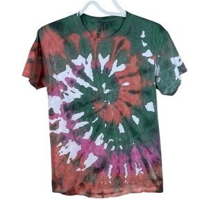 Athletics SMALL Crew Neck Custom Tie Dye T Shirt Multicolored Green Orange Pink